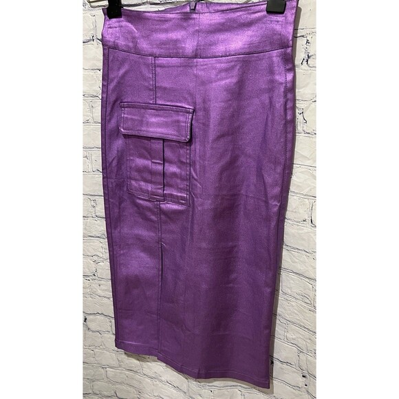 Lizette Collection Purple Metallic Cargo Skirt w/Pocket Stretch Size Large - Picture 3 of 8